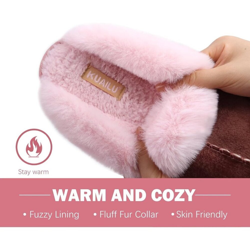 Women's Fluff Memory Cozy Winter Warm Scuff Slip On Light Pink  Slippers Shoes - Picture 4 of 7